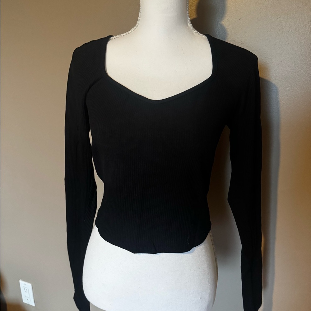 Women's Long Sleeve ribbed Squareneck Top Wild Fable Black medium